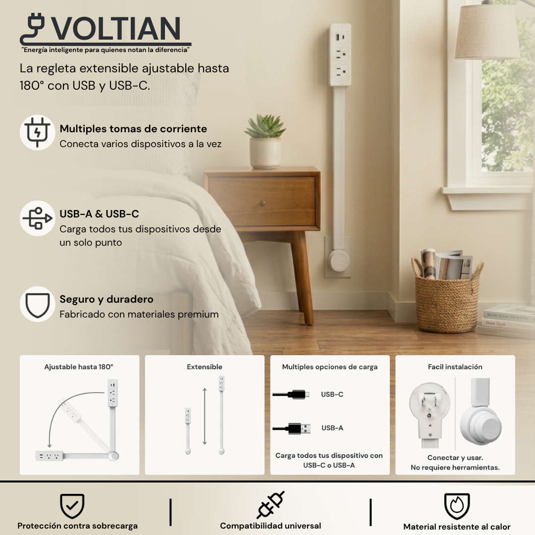 Voltian: Regleta extensible giratoria