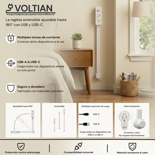 Voltian: Regleta extensible giratoria
